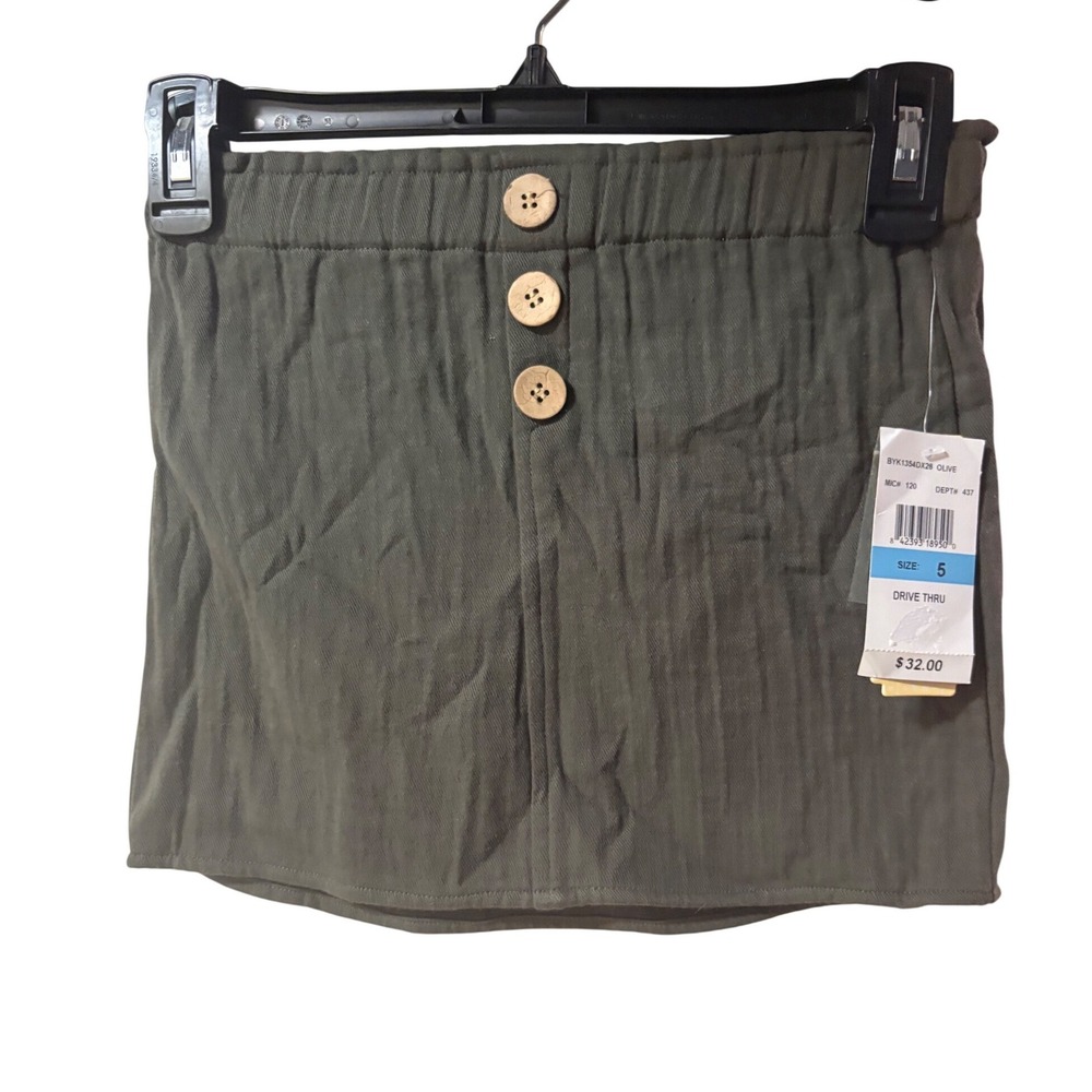 GB Girls Olive Green Textured Button Front Mini Skirt Size 5 BYK1354DX26